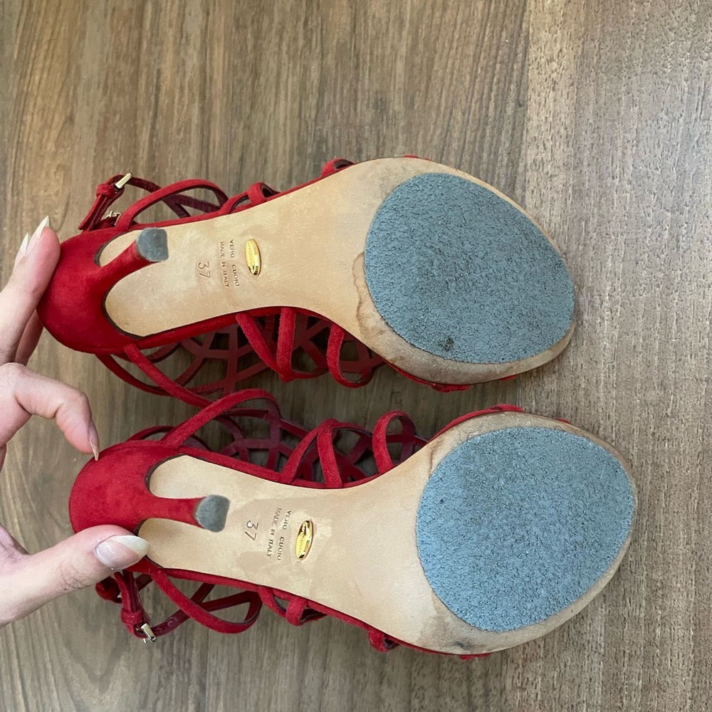 Sergio Rossie red suede high heel sandals - Picture 3 of 6